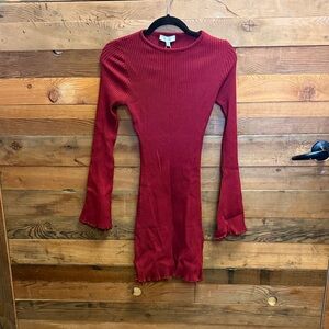 RIHOAS Red Long Sleeve Ribbed Dress